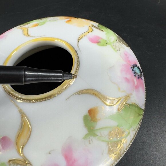 Antique Nippon Hand Painted Dresser Jar Container Hair Holder Textured Canister - Picture 9 of 16